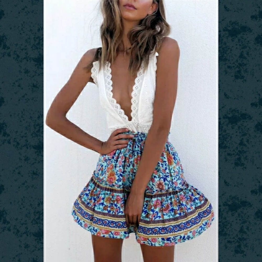 Free Spirit Boho Spell Gypsy People Mini skirt Floral Cottagecore Folk Print